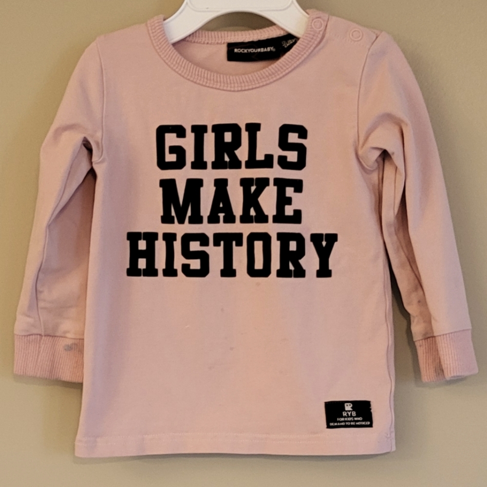 "Girls Make History" blush pink long sleeve top